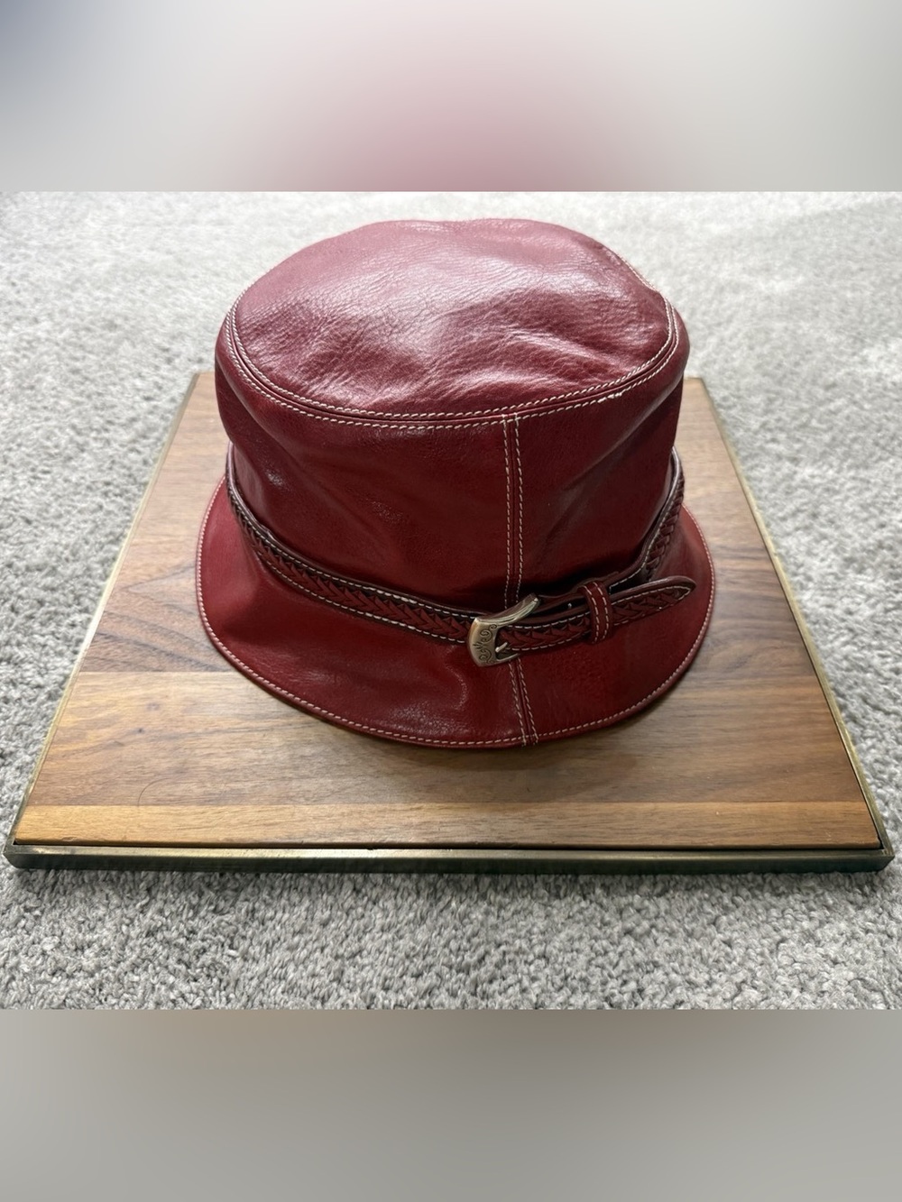 Brighton Genuine Leather Oxblood Red Bucket Hat Braided Belt OS